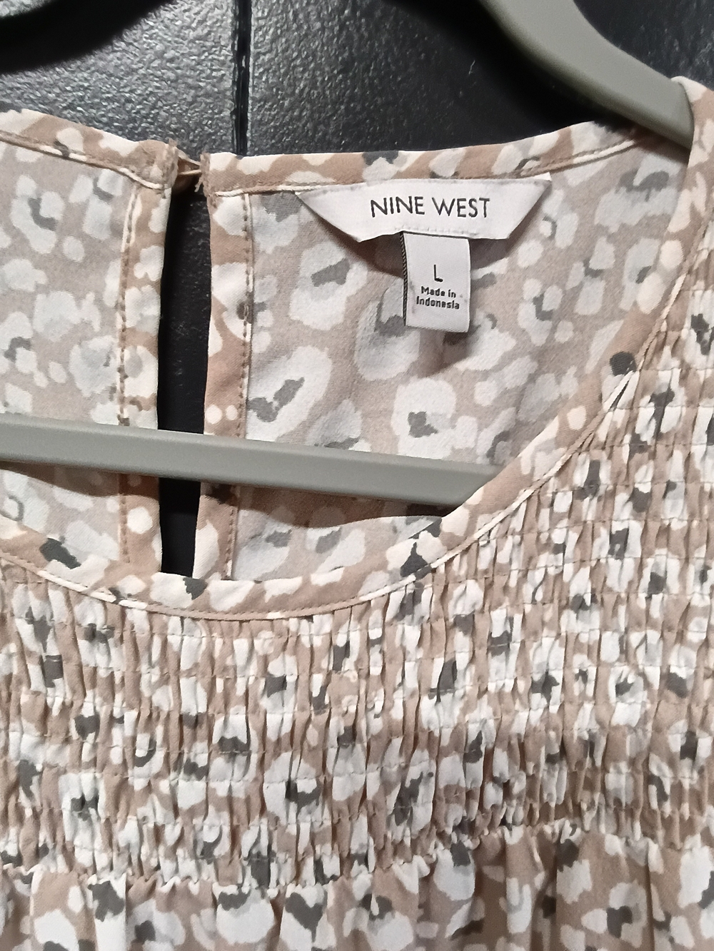 Nine West Neutral Print Blouse - Beige, White, Gray